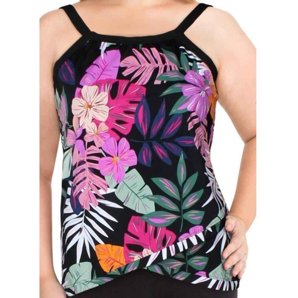Swim Solutions Plus Floral Cross Over Swim Top